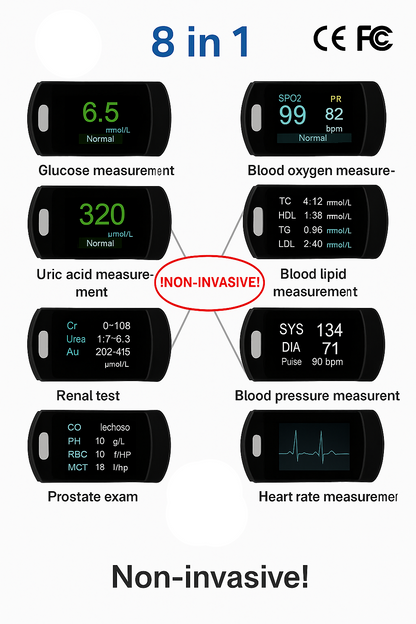 8-in-1 Non-Invasive Health Monitor – Fast 5-Second Readings | 99% Accuracy Easy Finger Scan